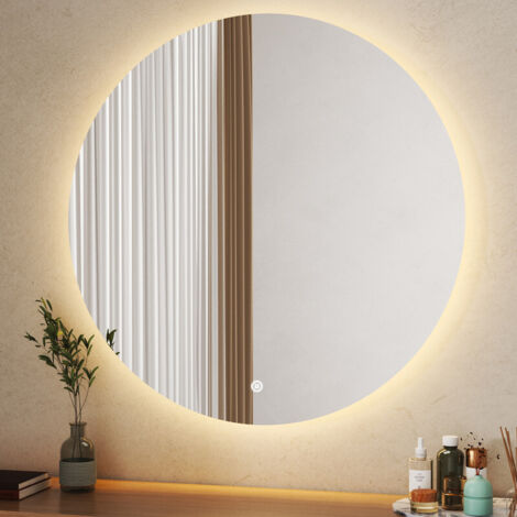 Rund Badspiegel mit Beleuchtung 60 x 60 cm LED Spiegel Rund mit Beleuchtung Badezimmerspiegel mit Touch Schalter Speicherfunktion 3 Lichtfarben Dimmbar Lichtspiegel Wandspiegel Rund