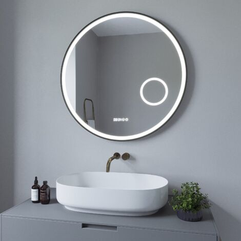 Rund Spiegel LED Badspiegel mit Beleuchtung Φ 80 cm Badezimmerspiegel, Antibeschlage, Uhr, Touch Dimmbar