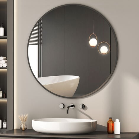 BOROMAL Rund Spiegel mit Schwarz Metallrahmen 100cm HD Wandspiegel aus Glas Schminkspiegel für Badzimmer, Ankleidezimmer oder Wohnzimmer