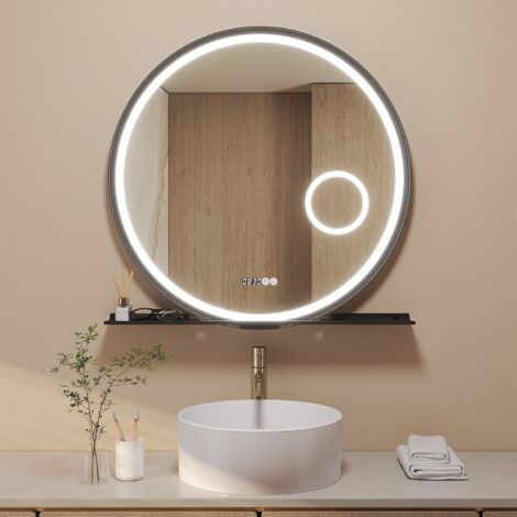 Rund Wandspiegel LED Badspiegel Touch Spiegel mit Beleuchtung Badezimmerspiegel 3-fache Vergrößerung Antibeschlag Kaltweiß 6400K Dimmbar