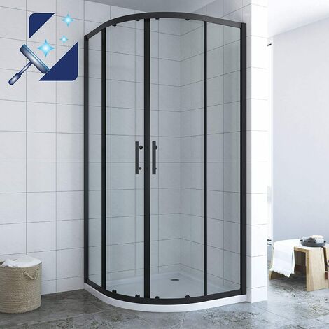 Runddusche Duschabtrennung Viertelkreis Schiebetüren Schwarz Halbrund Duschkabine, BxT: 90x90 cm H: 195 cm, 6 mm Einscheiben-Sicherheitsglas mit Lotus-Effekt Nano Beschichtung