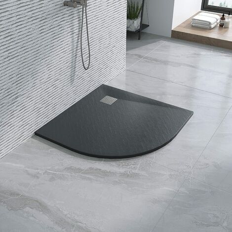 AQUALAVOS ‎Schwarz 90x90 cm Flach Rutschfeste SMC Duschtasse, Sheet-Molding-Compound(SMC), Radius 55 cm, Kunststein mit Acrylbeschichtung, Zuschneidbar