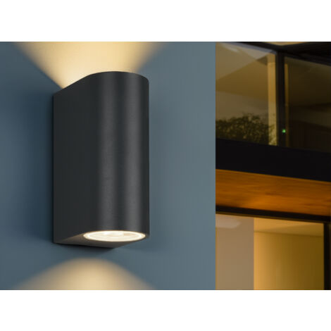 Runde Außenwandleuchte Up and Down Anthrazit mit GU10 LED, Höhe 15cm