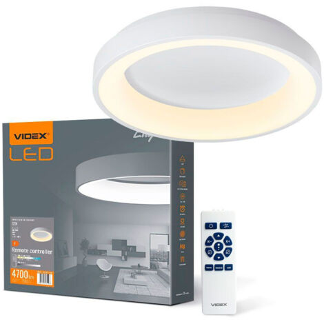 Runde Deckenleuchte, Aluminium weiß, mit Fernbedienung, 72W, 7500lm, 2700K/6000K, 45 cm, Videx