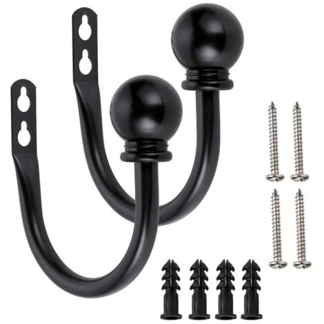 Runde dekorative Gardinenhaken, dekorative Wandgardinenhaken, kugelförmige dekorative Gardinenhaken, 2er-Set, U-förmige Haken aus gebürstetem Nickel.