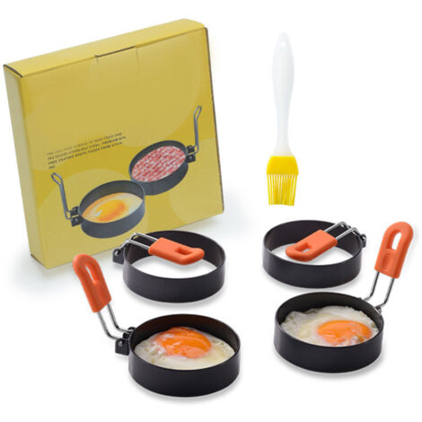 runde Eierformen aus Edelstahl mit Silikongriffen, Antihaftringe für Omeletts, Pfannkuchen und Braten