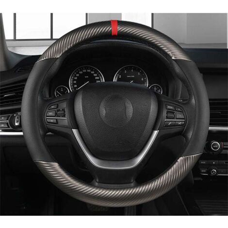 Runde Form Carbonfaser & Mikrofaser PU Leder Lenkradabdeckung Rutschfeste Lenkradabdeckung Atmungsaktive Sport Lenkradabdeckung Für 38cm Durchmesser Schwarz Grau