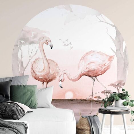 Kunst Fototapete Vögel, Besondere Bildtapete Flamingo Ente und Pelikan im  Gemälde Stil