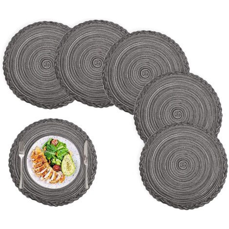 Runde, geflochtene Platzsets, 6er-Set, rutschfest, abwaschbar, auch als Untersetzer verwendbar