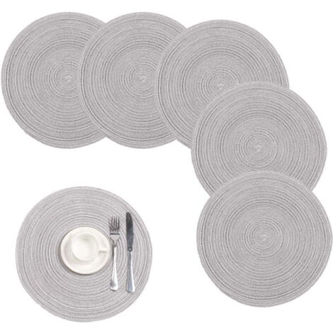 Runde, geflochtene Tischsets aus Baumwolle für den Küchen-/Esstisch, waschbar, gewebte runde Tischsets, 4er-Set
