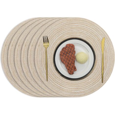 Runde, gewebte Tischsets aus Baumwolle, beige, wärmeisolierend, rutschfest, 6er-Set, Durchmesser 38 cm