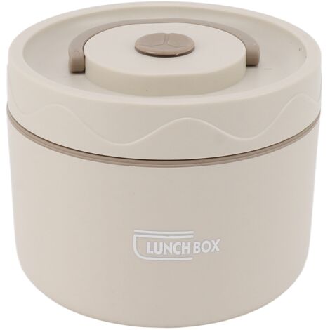 Runde, isolierte Bento-Box, 550 ml, aus Edelstahl, 2 stapelbare Etagen, auslaufsicheres Design, cremeweiß