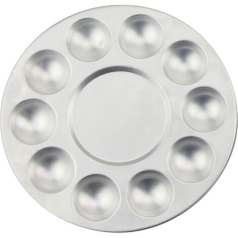 Runde Künstlerpalette, Mischpalette für Aquarellfarben aus Metall, Mischwerkzeug mit 10 Mulden, 2 Fuß.