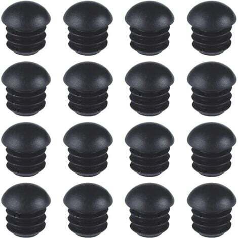 Runde Kunststoffstopfen (16mm)(Schwarz), 16 Stück Rohrkappen für runde Stuhlrohre, gerippte, gewölbte runde Einsätze für Tisch-, Stuhl- und Möbelbeine