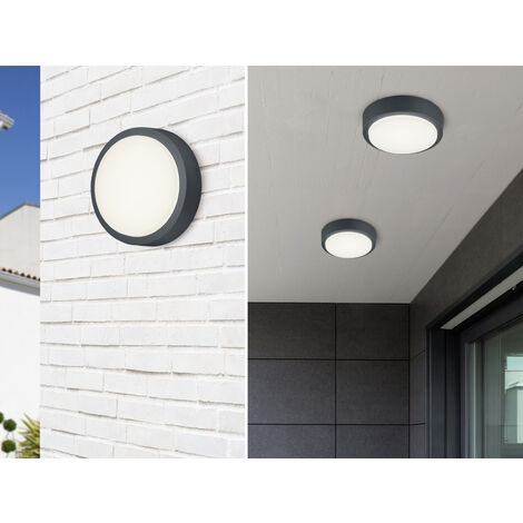 Runde LED Außenwandlampen 2er SET in anthrazit aus wetterfestem Aluminium Ø 20cm