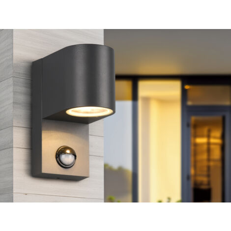 Runde LED Außenwandleuchte Downlight mit Bewegungsmelder, Anthrazit