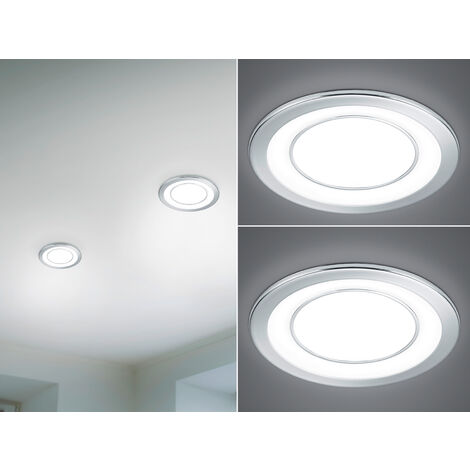 Runde LED Deckeneinbaustrahler 2er Set in Silber Chromfarben Ø 14,8cm