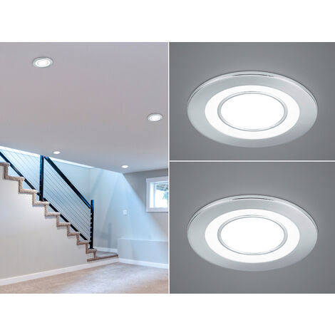 Runde LED Deckeneinbaustrahler 2er Set in Silber Chromfarben Ø 8,2cm