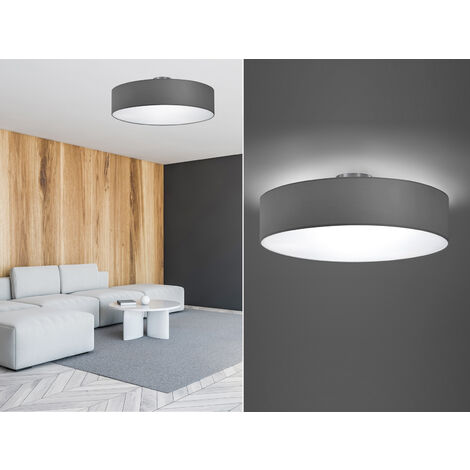 Runde LED Deckenleuchte mit Stoffschirm in Grau, Ø 50cm