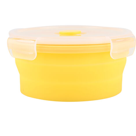 Runde Silikon-Bento-Box, 500 ml, wiederverwendbarer, mikrowellengeeigneter Lebensmittelbehälter (Gelb)