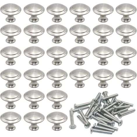 Runde Türgriffe 27 mm, 30 Stück Pilzförmiger Schubladengriff aus gebürstetem Edelstahl Runde Küchengriffe