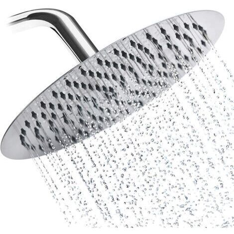 Runder 8-Zoll-Duschkopf aus Edelstahl, Hochdruck-Wasserfalldüse, 180° drehbar, und das Wasserauslassdesign aus Silikon bieten ein ausgezeichnetes Duscherlebnis