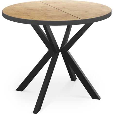 Runder Ausziehbar Tisch für das Esszimmer - Tischrand Schwarzes Dekor - 100 oder 120 cm - Ausziehbarer Tisch mit Schwarzen Metallbeinen - 100 cm - Lancelot Eiche