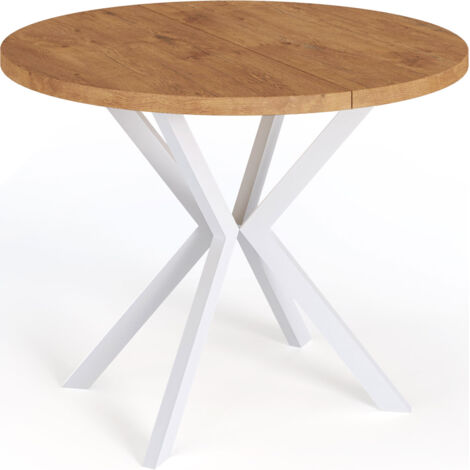 Runder Ausziehbarer Esstisch für 8-12 Personen - Loft Style Tisch mit Weiß Metallbeinen 120 bis 200 cm - Industrieller Tisch für Wohnzimmer - Lancelot Eiche - 12...