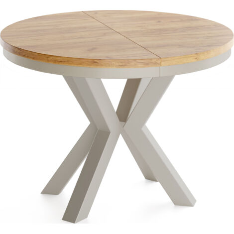 Runder Ausziehbarer Esstisch im Loft-Stil - Industrieller Tisch mit Grau-Beige Metallbeinen - Platzsparender Tisch für Wohnzimmer - Craft Eiche - 120 bis 200 cm