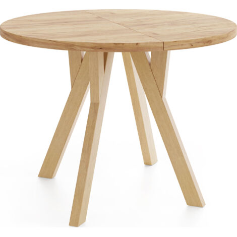 Runder Ausziehbarer Esstisch im Loft-Stil – Industrieller Tisch mit Holzbeinen – Platzsparender Tisch für Wohnzimmer – Eiche Craft Braun – 100 bis 200 cm