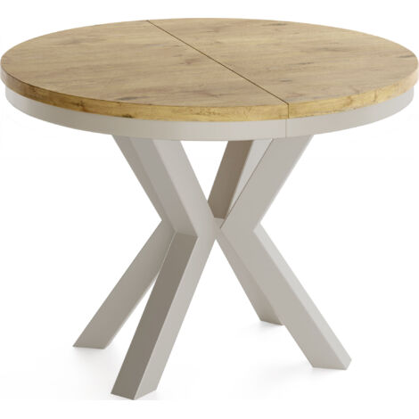 Runder Ausziehbarer Esstisch im Loft-Stil - Tisch mit grau-beige Metallbeinen - Platzsparender Tisch für Wohnzimmer - Lancelot Eiche - 120 bis 200 cm