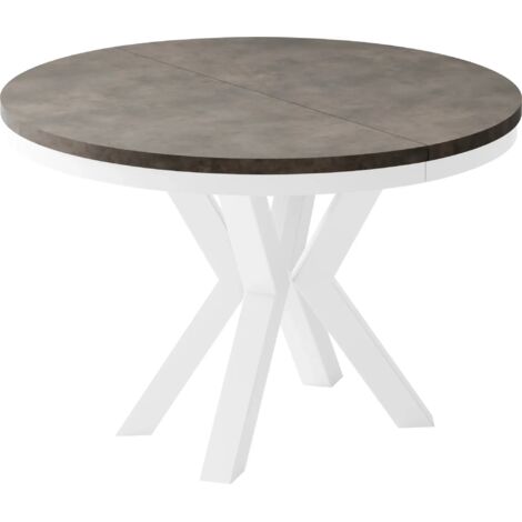 Runder Ausziehbarer Esstisch im Loft-Stil - Tisch mit Weißen Metallbeinen - Platzsparender Tisch für Wohnzimmer - Dark Grey Chicago Concrete 120 bis 180 cm