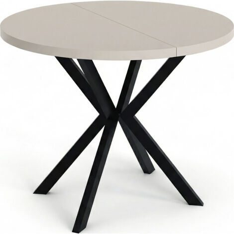 Runder Ausziehbarer Esstisch - Loft Style Tisch mit Metallbeinen - 100 bis 180 cm - Industrieller Tisch für Wohnzimmer - Spacesaver - Kaschmir Beige Grau - 100 cm