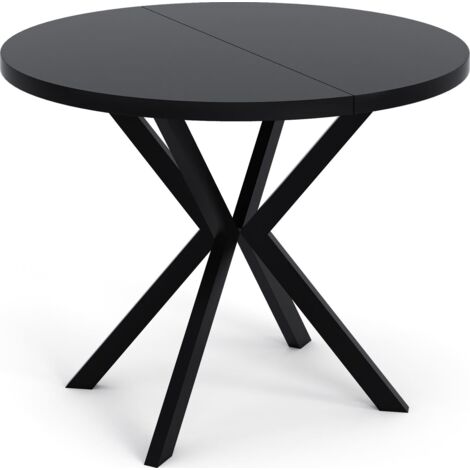 Runder Ausziehbarer Esstisch - Loft Style Tisch mit Metallbeinen - 100 bis 180 cm - Industrieller Tisch für Wohnzimmer - Spacesaver - Schwarz - 100 cm