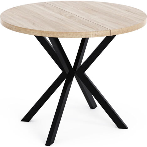 Runder Ausziehbarer Esstisch - Loft Style Tisch mit Metallbeinen - 100 bis 180 cm - Industrieller Tisch für Wohnzimmer - Spacesaver - Sonoma Eiche - 100 cm
