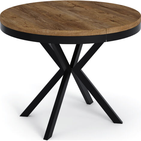 Runder Ausziehbarer Esstisch - Loft Style Tisch mit Metallbeinen - 120 bis 200 cm - Industrieller Tisch für Wohnzimmer - Kompakt - 120 cm - Lefkas Eiche