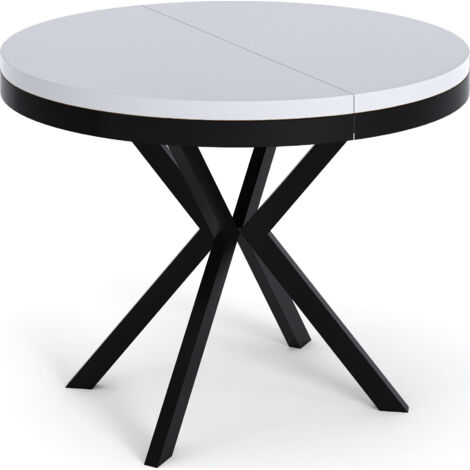 Runder Ausziehbarer Esstisch - Loft Style Tisch mit Metallbeinen - 120 bis 200 cm - Industrieller Tisch für Wohnzimmer - Kompakt - 120 cm - Weiß