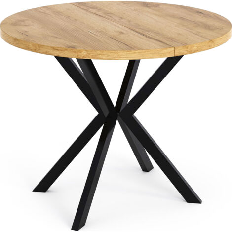 Runder Ausziehbarer Esstisch - Loft Style Tisch mit Metallbeinen - 120 bis 200 cm - Industrieller Tisch für Wohnzimmer - Spacesaver - Craft Eiche - 120 cm