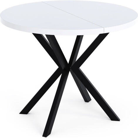 Runder Ausziehbarer Esstisch - Loft Style Tisch mit Metallbeinen - 120 bis 200 cm - Industrieller Tisch für Wohnzimmer - Spacesaver - Weiß - 120 cm