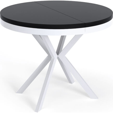 Runder Ausziehbarer Esstisch - Loft Style Tisch mit Weißen Metallbeinen - 100 bis 180 cm - Industrieller Tisch für Wohnzimmer - Kompakt - 100 cm - Schwarz