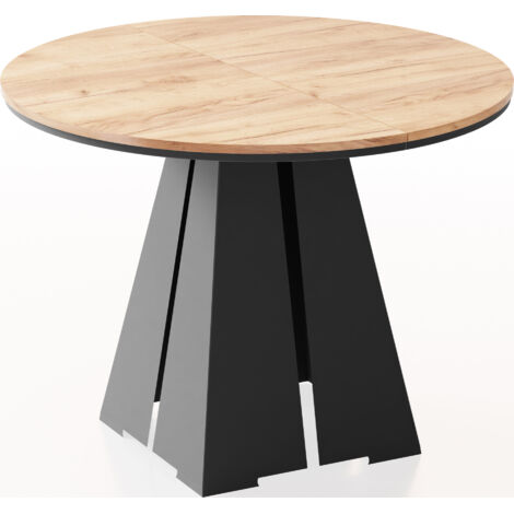 Runder Ausziehbarer Esstisch mit Schwarzem Metallgestell - Moderner Industrieller Tisch für Esszimmer oder Küche - 100 cm bis 180 cm - Made in EU - Craft Eiche
