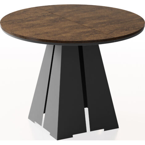 Runder Ausziehbarer Esstisch mit Schwarzem Metallgestell - Moderner Industrieller Tisch für Esszimmer oder Küche - 100 cm bis 180 cm - Made in EU - Lefkas Eiche