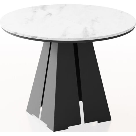 Runder Ausziehbarer Esstisch mit Schwarzem Metallgestell - Moderner Industrieller Tisch für Esszimmer oder Küche - 100 cm bis 180 cm - Made in EU - Marmor Weiß