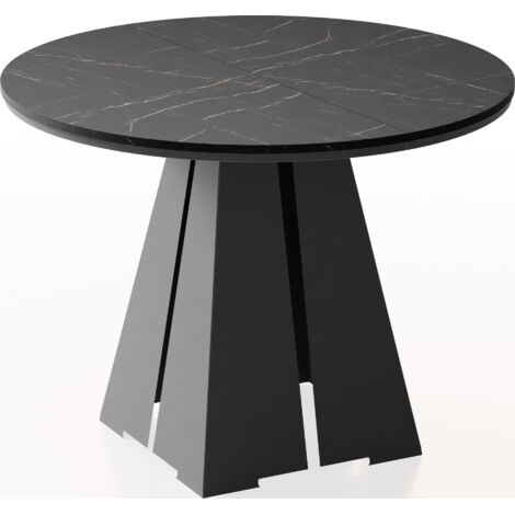 Runder Ausziehbarer Esstisch mit Schwarzem Metallgestell - Moderner Industrieller Tisch für Esszimmer oder Küche - 120 cm bis 200 cm - Made in EU - Marmor Schwarz