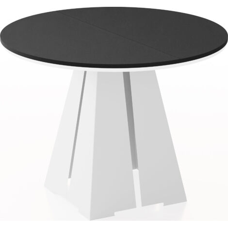 Runder ausziehbarer Esstisch mit weißem Metallgestell - moderner industrieller Tisch für Esszimmer oder Küche - 100 cm bis 180 cm - Made in EU - Schwarz