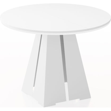Runder ausziehbarer Esstisch mit weißem Metallgestell - moderner industrieller Tisch für Esszimmer oder Küche - 100 cm bis 180 cm - Made in EU - Weiß