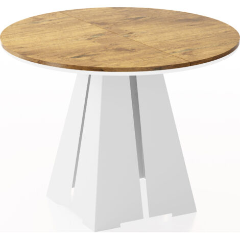 Runder ausziehbarer Esstisch mit weißem Metallgestell - moderner industrieller Tisch für Esszimmer oder Küche - 120 cm bis 200 cm - Made in EU - Lancelot Eiche
