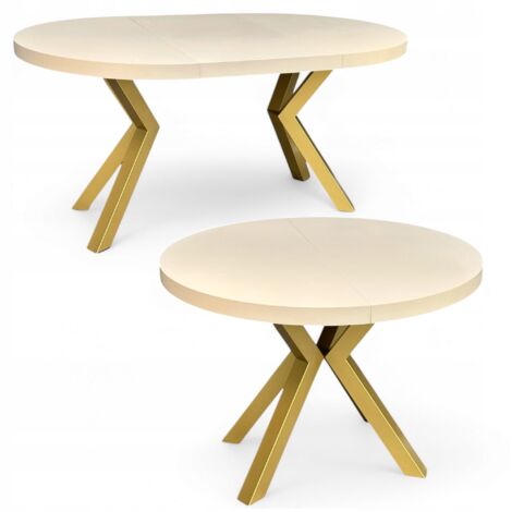 Runder ausziehbarer Tisch KASCHMIR Ø100/200 cm mit goldenen Metallbeinen