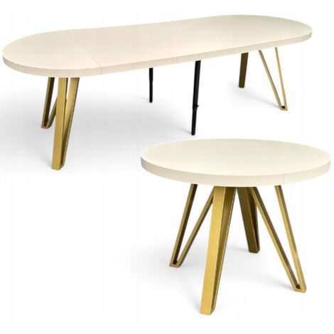 Runder ausziehbarer Tisch KASCHMIR Ø100 bis 300 cm Beige + Gold Metall