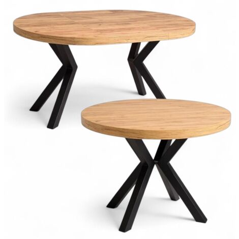 Runder Ausziehtisch Ø110/210 cm, Eiche Craft mit schwarzen X-Metallbeinen